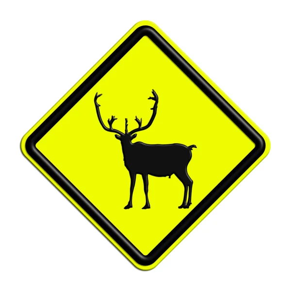 警告或黑色和黄色警告标志与鹿 — 图库照片