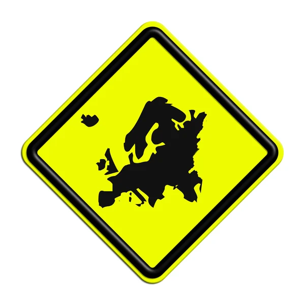 Warning or black and yellow caution sign with Europe — Stock Photo, Image