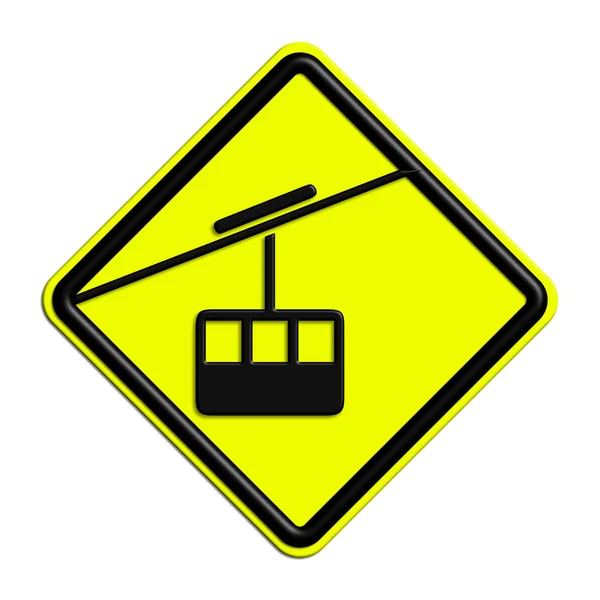 Warning or black and yellow caution sign with cableway — Stockfoto