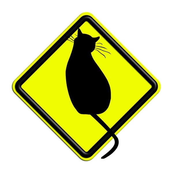 Warning or black and yellow caution sign with cats — ストック写真