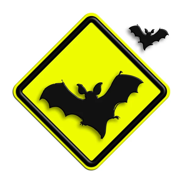 Aviso ou sinal de cautela preto e amarelo com morcego — Fotografia de Stock