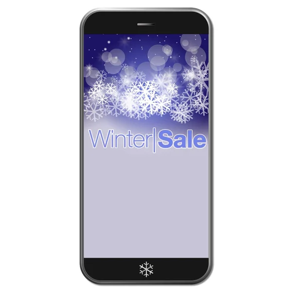 Winterschlussverkauf Telefon mit farbigem Hintergrund — Stockfoto
