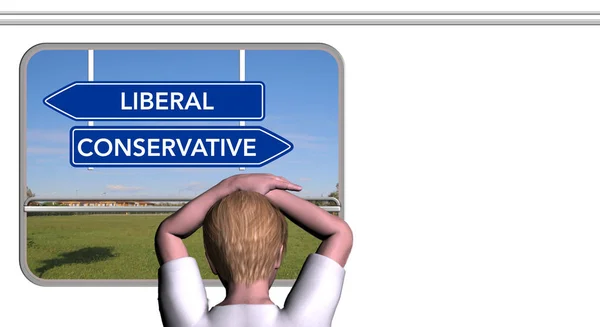 Barn ser ur tågfönstret, liberala och konservativa logga — Stockfoto