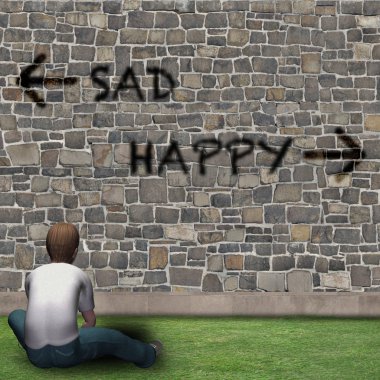 Çocuğun önünde seçimler Sad, mutlu yaşam,
