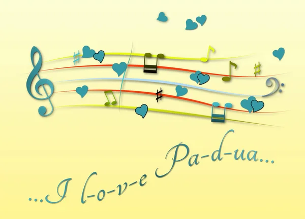 Partitura musical coloreada Me encanta Padua — Foto de Stock