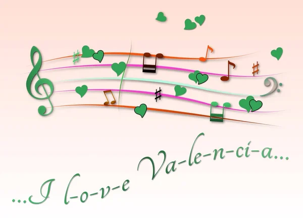 Musical score colored I love Velencia