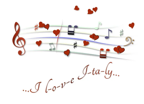 Music score colored I love Italy — стоковое фото