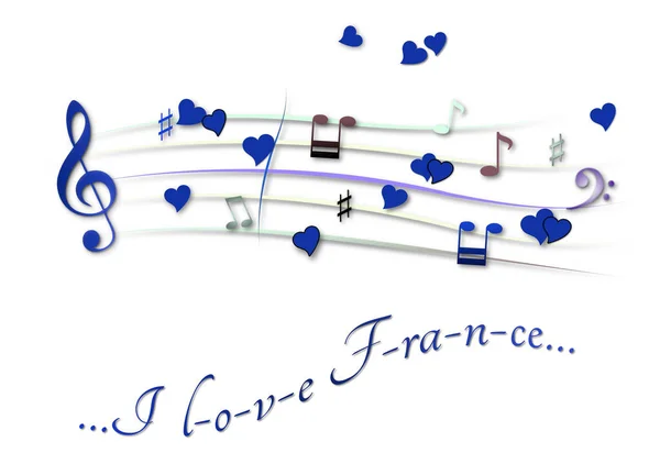 Music score colored I love France — стоковое фото