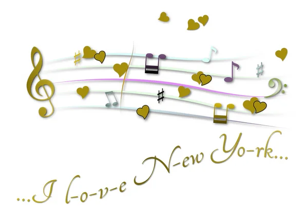 Music score colored I love New York — стоковое фото