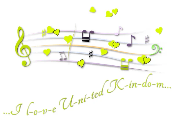 Music score colored I love United Kingdom — стоковое фото