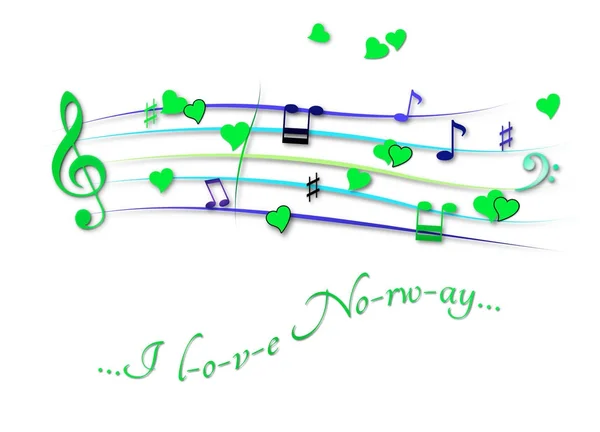 Music score colored I love Normay — стоковое фото