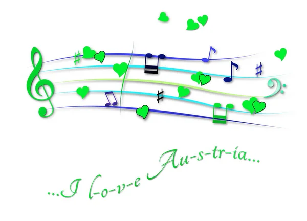 Partitura musical de color I love Austria — Foto de Stock
