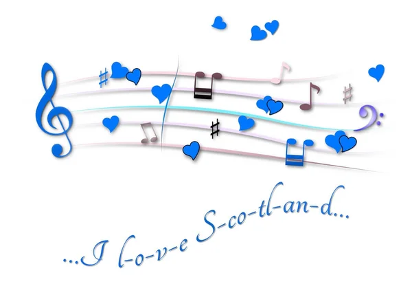 Partitura musical de color I love Scotland — Foto de Stock