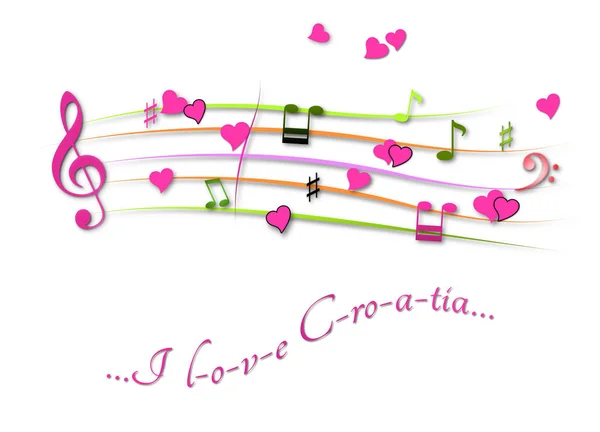 Pontuação musical colorido Eu amo a Croácia — Fotografia de Stock