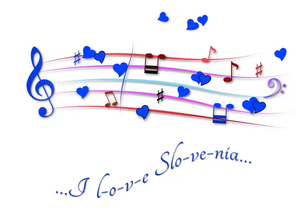 Partitura musical de color I love Slovenia — Foto de Stock