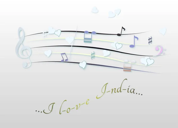 Musikalsk score farvet Jeg elsker Indien - Stock-foto