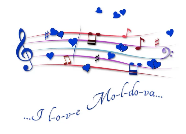 Pontuação musical colorido Eu amo a Moldávia — Fotografia de Stock