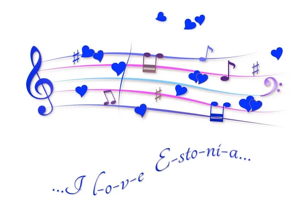 Music score colored I love Estonia — стоковое фото