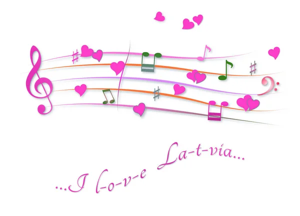 Partitura musical de color I love Latvia — Foto de Stock