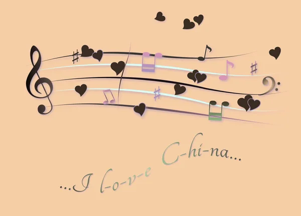 Partitura musical coloreada Me encanta China — Foto de Stock