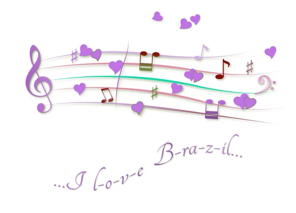 Partitura musical de color I love Brazil — Foto de Stock