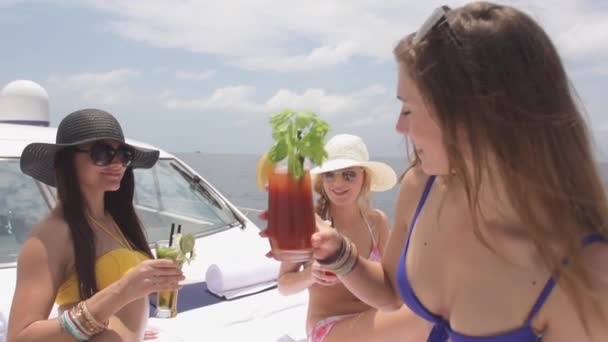 Grupo de jóvenes amigas consiguen bebidas — Vídeo de stock