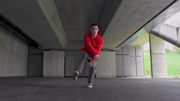 Young Breakdancer Dancing Car Park — Stock Video