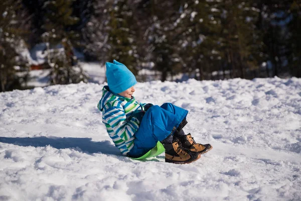 Happy Boy Sliding Hill – stockfoto