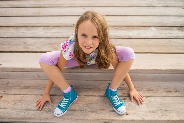 School Girl Sitting Having Fun Vacations – stockfoto