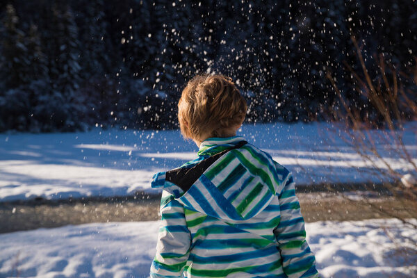 School Boy Having Fun Snowy Winter Day Stock Image