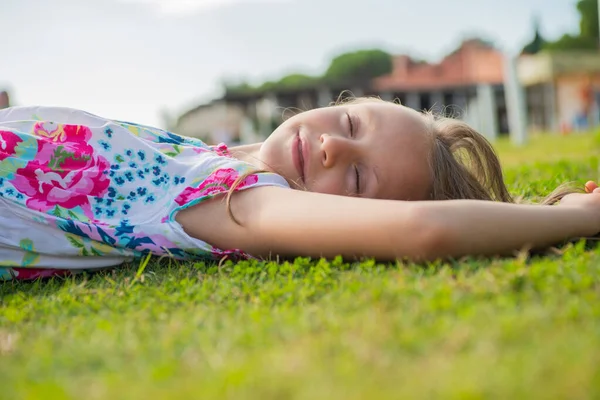 Close Girl Falling Asleep Grass Vacations — kuvapankkivalokuva