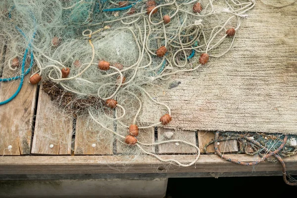 Rope Intertwined Fishing Net Marina Pier – stockfoto