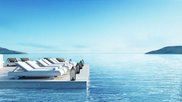 Plaj yaşam lounge ve parti Lounge ve Chill Lounge - Sundeck ve lagün dışarı görüntülemek / 3d görüntü işleme