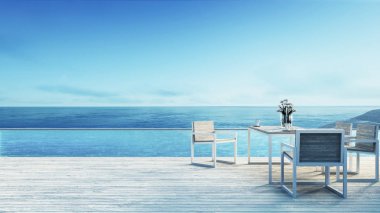 Yemek plaj ve Deniz Manzaralı / 3d render