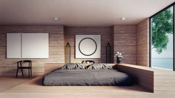 The Loft and Modern bedroom - Mock up interior / 3D rendering interior — стоковое фото