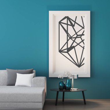 Mavi duvar salon / 3d iç render