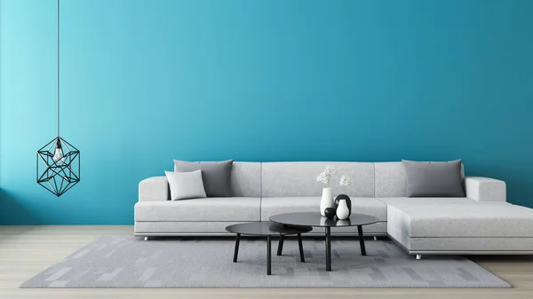 Blue Wall Living Room Render Interior — Stock Photo, Image