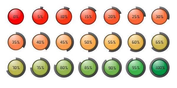 Набор Значков Цветных Процентов Кругов Векторные Процентные Значки Анимации — стоковый вектор