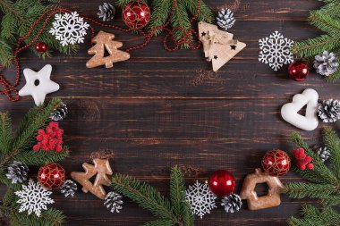 Christmas, Fir-trees, handmade ornaments and gingerbread cookies