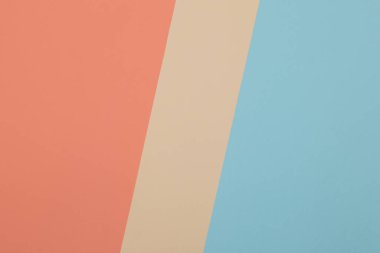 Mavi, sarı, turuncu arkaplan, renkli kağıt geometrik olarak bölgelere bölünür, çerçeve, boşluk kopyala.