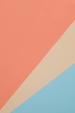 Mavi, sarı, turuncu arkaplan, renkli kağıt geometrik olarak bölgelere bölünür, çerçeve, boşluk kopyala.