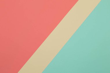 Mavi, sarı, turuncu arkaplan, renkli kağıt geometrik olarak bölgelere bölünür, çerçeve, boşluk kopyala.