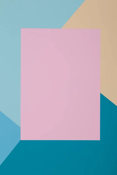 Blått Gult Och Rosa Bakgrund Färgat Papper Geometriskt Delas Zoner — Stockfoto