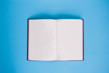  Açık kitap parlak mavi arka plan boş kağıt sayfaları - kopya alanı ile
