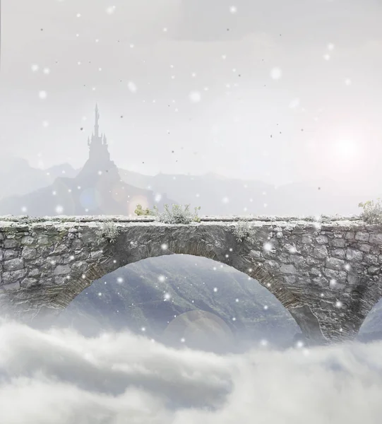 Снежный мост с дворцом — стоковое фото