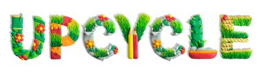 Upcycle yazı hamuru ile el yapımı. Tipografi geri dönüşüm ilham nesnesini birleştirmek.