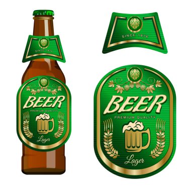 Boyun etiketli bira etiketi şablonu. Vektör İllüstrasyonu.