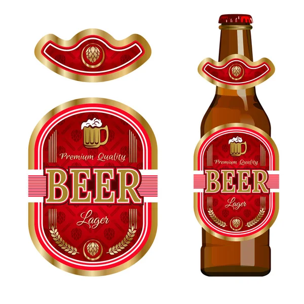 Modello Etichetta Della Birra Con Etichetta Del Collo Illustrazione Vettoriale — Vettoriale Stock