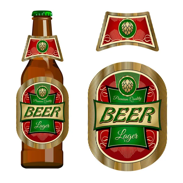 Bier Label Template Met Halsetiket Vector Illustratie — Stockvector