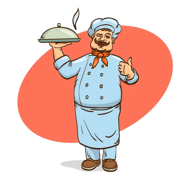 Chefe Cozinhe Com Bandeja Para Comida Ilustração Vetorial Homem Fardado — Vetor de Stock